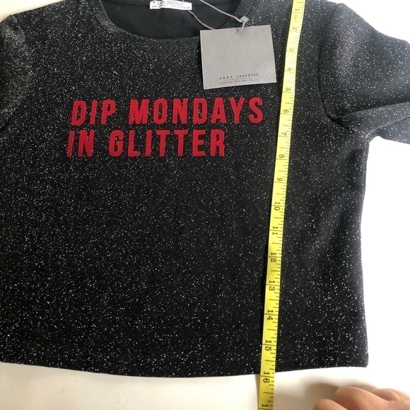Zara Trafaluc Dip Mondays in Glitter Crew Neck Cropped Glitter Top Size S - Picture 12 of 12